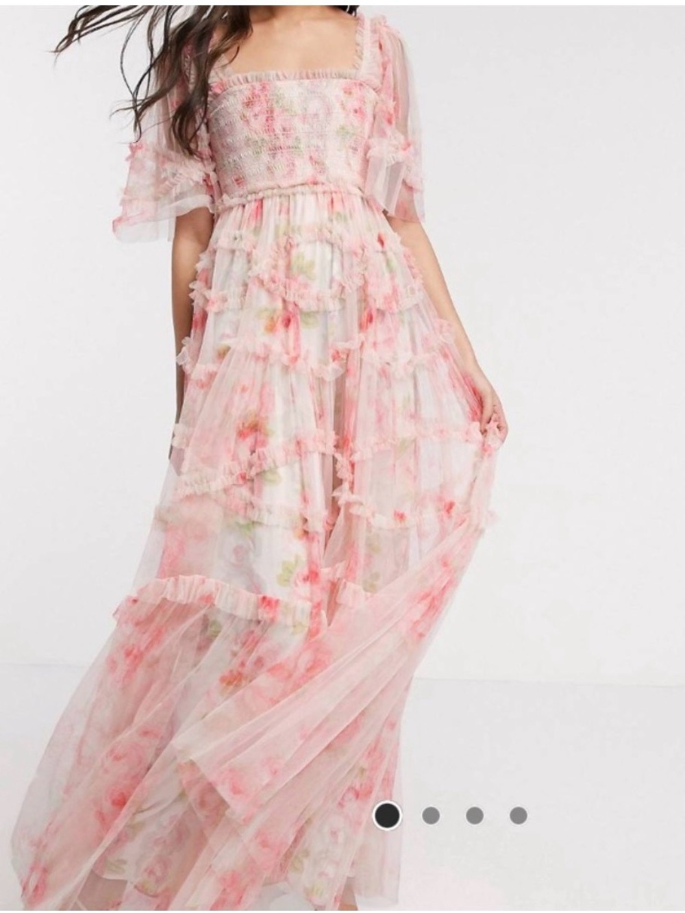 Needle & Thread Pink Floral Tiered Tulle Midi Dress - Picture 1 of 14